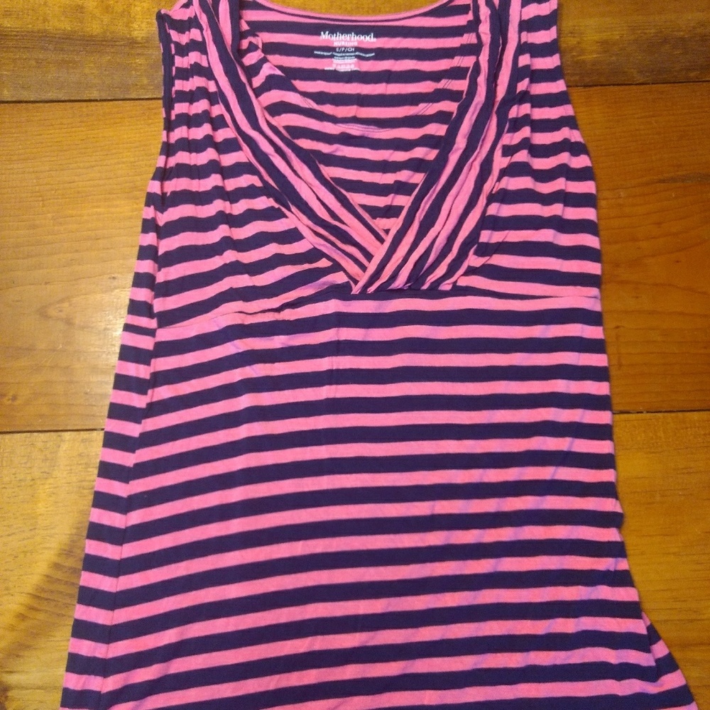 Motherhood Pink/Navy striped nursing top
